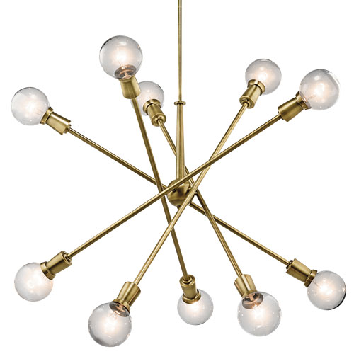 Kichler: Mid-Century 10-light rectangular chandelier from the Armstrong collection featuring a "sputnik" design with adjustable arms.