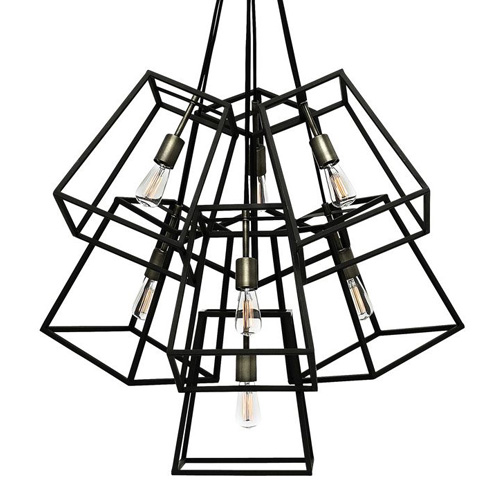 Fulton Collection 7-Light Multi Tier Chandelier in Aged Zinc with Square Candle Sleeve
