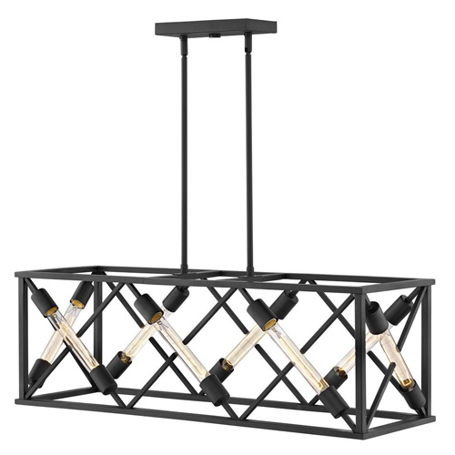 Hewitt Collection 8-Light Linear Chandelier in Satin Black Steel with Elongated T-Lamps