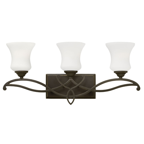 Brooke Collection 3-Light Bath Vanity in Olde Bronze with Etched Opal Glass Shades