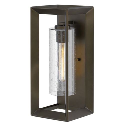 Rhodes Collection 1-Light Outdoor Wall Mount Sconce in Warm Bronze with Clear Seedy Glass Shade