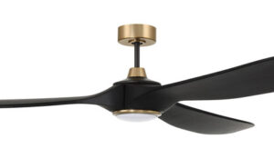 Envy 72 Collection 72” 3-Blade Ceiling Fan in Flat Black with Satin Brass Accents and Frost White Glass LED Light EVY72FBSB3