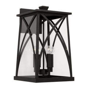 Marshall Collection 4-Light Outdoor Wall Mount Lantern in Black with Clear Glass Panels