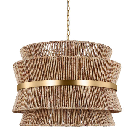 Thurlo Collection 4-Light Pendant in Satin Brass with Hand-Wrapped Natural Abaca Rope Shade Visual Comfort DJP1074SB