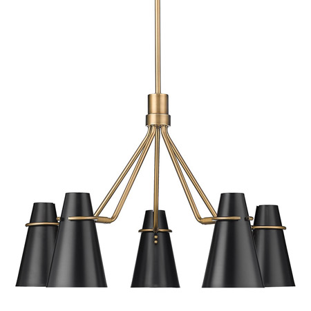 Reeva Collection 5-Light Chandelier in Modern Brass with Matte Black Conical Metal Shades Golden Lighting 2122-5 MBS-BLK