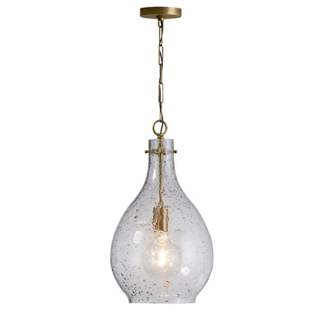 Rabun Collection 1-Light Pendant in Patinaed Brass with Stone Seeded Glass Shade Capital Lighting 33813PA-472