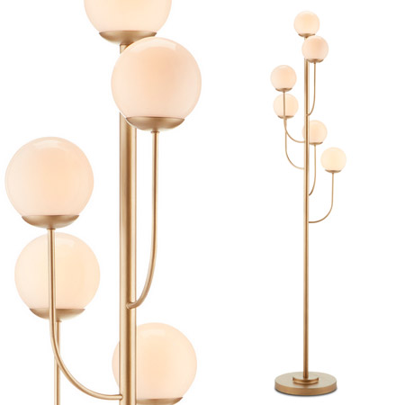 Farnsworth Collection 6-Light Floor Lamp in Brass with White Glass Globes Currey and Company 8000-0097