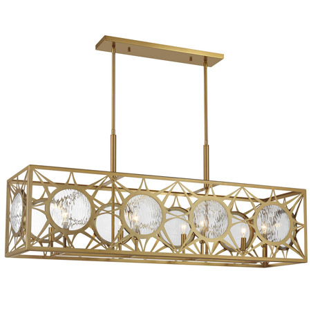 Balfour Collection 8-Light Linear Chandelier in Warm Brass with Clear Circular Water Glass Panes Savoy House 1-5066-8-322