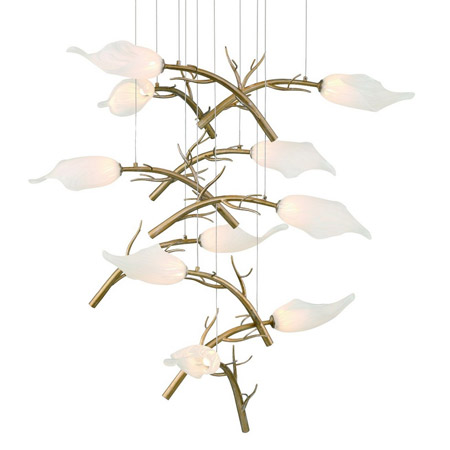 Mantera Collection 10-Light LED Chandelier in Gold with Cascades of Petal-Shaped Glass Diffusers Eurofase 47229-013