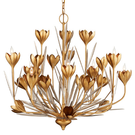 Hortensia Collection 9-Light Chandelier in Contemporary Gold with Crocus Flowers Currey and Company 9000-1215