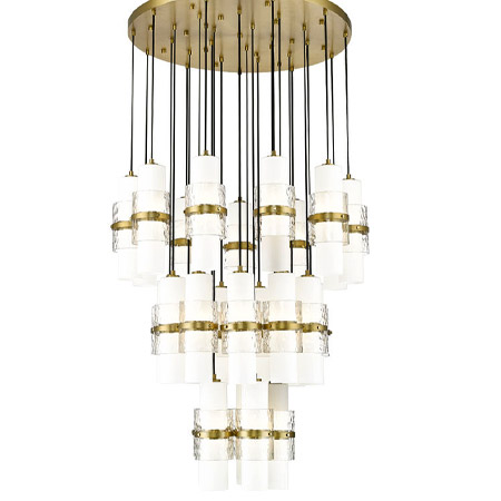 Cayden Collection 27-Light Chandelier in Modern Gold with Layered Etched Opal Glass Cylinders Z-Lite 1946P-27R-MGLD