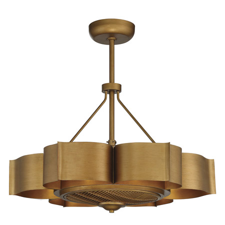 Stockholm Collection 6-Light Fan D’Lier in Gold Patina with Petal-Shaped Metal Shade Savoy 39-FD-125-54