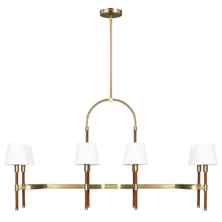 Katie Collection 8-Light Chandelier in Time Worn Brass with Leather Accents and White Linen Fabric Shades Visual Comfort LC1018TWB