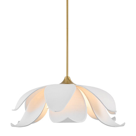 Elsie Collection 6-Light Pendant in Warm Brass with Curling White Linen Petal Shade Savoy 7-7162-6-322