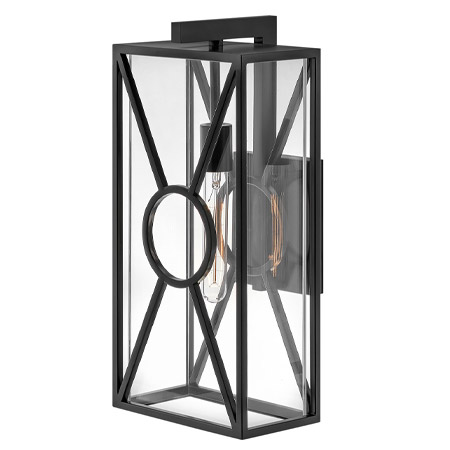 Brixton Collection LED Outdoor Wall Mount Lantern in Black with Clear Mitered Glass Panels Hinkley 18374BK