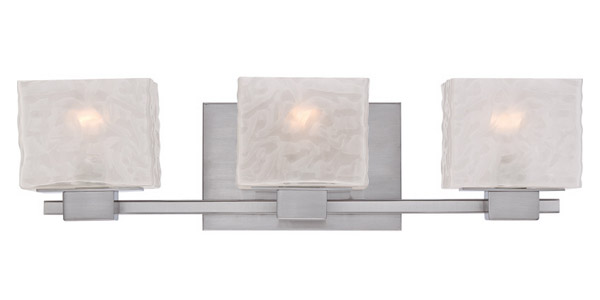 Melody Collection 3-Light Bath Vanity in Brushed Nickel with Sleek Sand Blasted Glass Shades Quoizel MLD8603BN