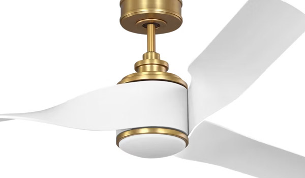 Touro Collection 60” 3-Blade Smart Ceiling Fan in Burnished Brass with Matte White Blades and LED Light Visual Comfort 3TOSM60BBSD