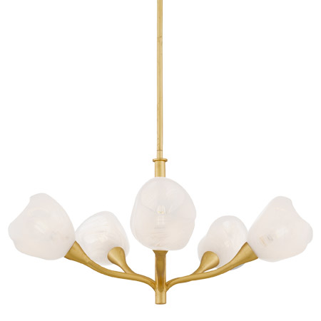 Adelyn Collection 5-Light Chandelier in Gold Leaf with Alabaster Glass Petal Shape Shades Quoizel ADEL5030GFL