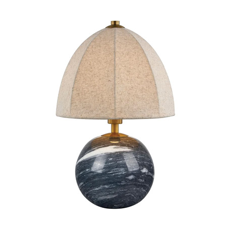 Foster Collection 1-Light Table Lamp in Midnight with Rounded Ceramic Base and Neutral Oatmeal Fabric Shade Forty West 72648