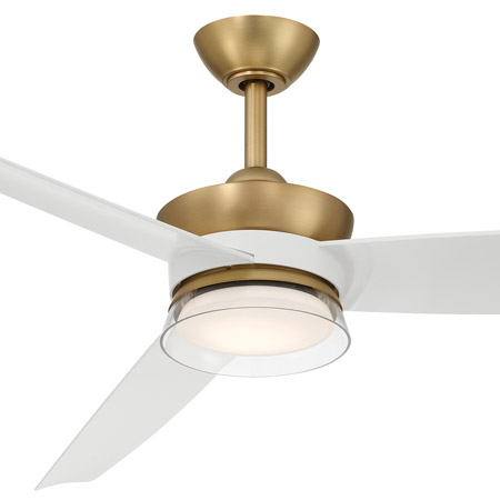 Bistleton Collection 60” 3-Blade Ceiling Fan in Heritage Brass with Alabaster White Blades and Clear Outer/White Inner Glass LED Light Minka Aire F851L-HBR-ALW