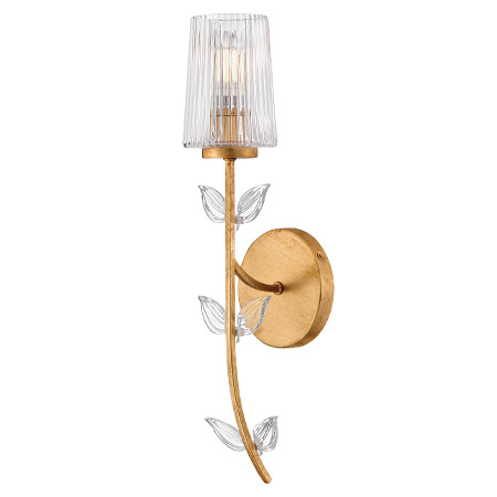 Aliso Collection 1-Light Wall Sconce in Hand-Painted Distressed Brass with Gold Leaf and Clear Ribbed Glass Shade Hinkley 57450DA
